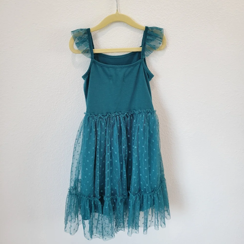 Mia Joy by Joyfolie Teal Tulle Swiss Dot Dress Girls‎ Size 5